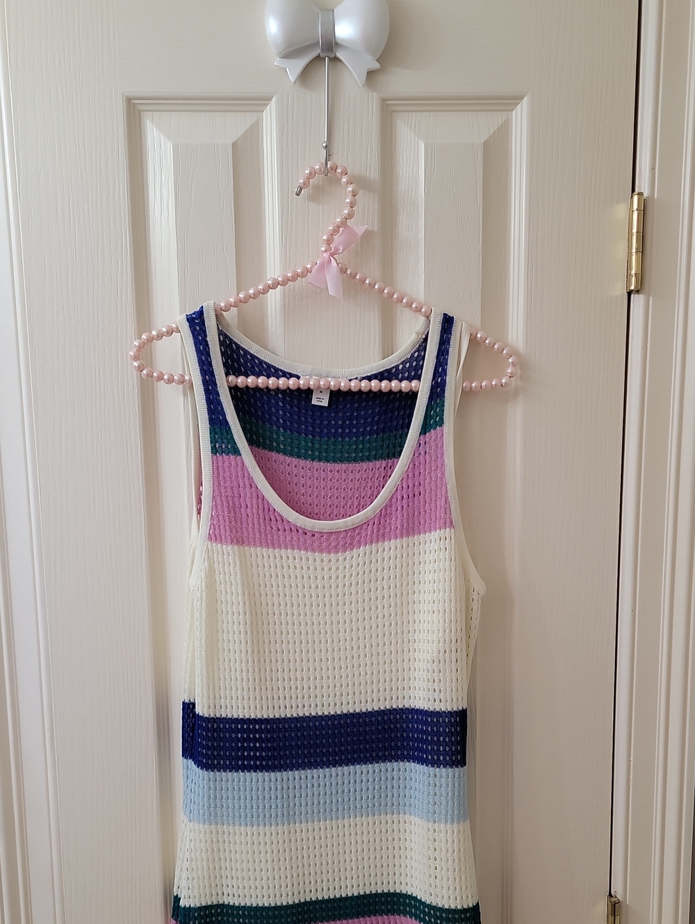 Bar III Striped Crochet Tank Dress in Pink, Navy, Light Blue, Cream